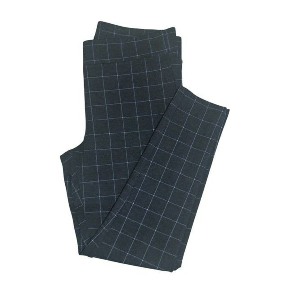 Loft Womens Pants Size Large Gray Blue Windowpane Check Stretch Elastic Waist